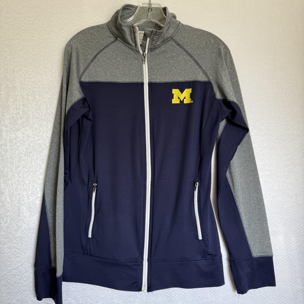 Michigan Wolverines Jacket Womens Medium Gray Navy Blue NCAA Basketball Full Zip